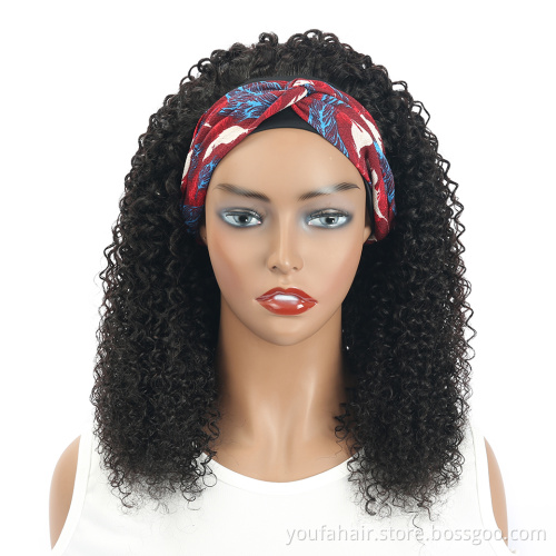 Wholesale Price 10A Raw Brazilian Remy Human Hair Kinky Curly None Lace Headband Wigs for Black Women Glueless Headband Wig